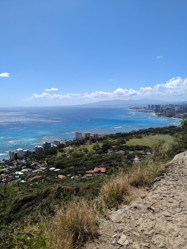 A view of Honolulu and the ocean from the top of Diamond Head
